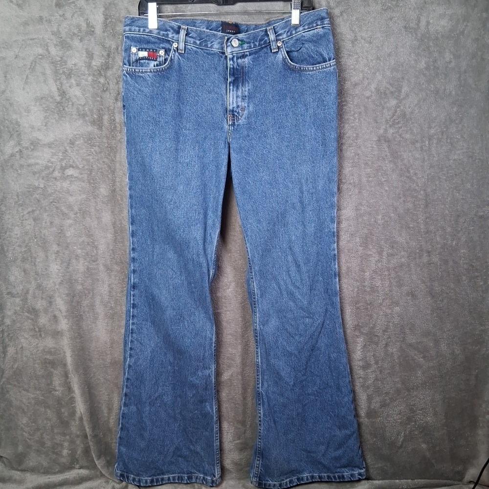 Tommy‎ Jeans Women's Vintage Bell Bottoms Size 13 Blue Mid-Rise Y2K Wide Leg